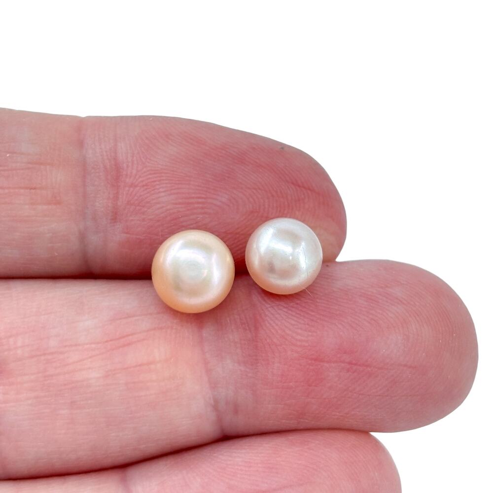 Vintage Sterling Silver 925 Champagne Pearl Stud Earrings
